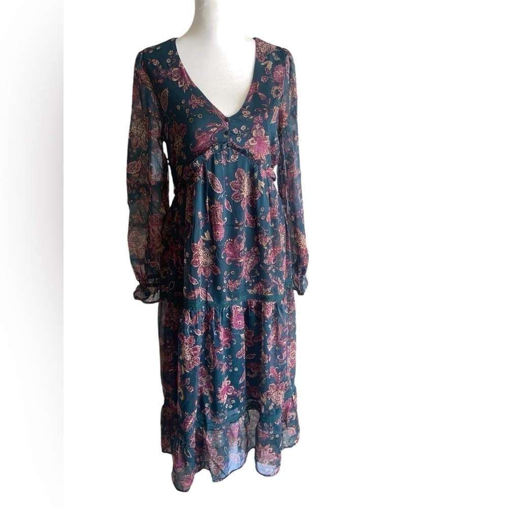 NWT Cowgirl Boho Cottagecore Prairie Pine Paisley Empire Waist MIDI Dress Size S - Picture 6 of 9